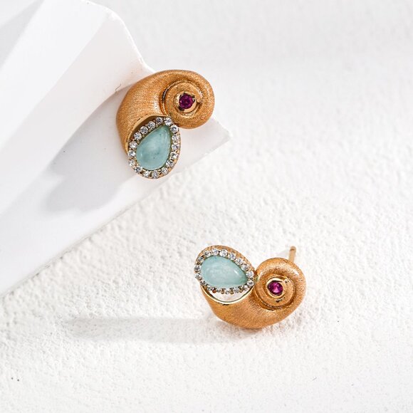 🐚 Mythical Nautilus Shell Stud Earrings 🐚 Handmade Original Design S925 - Picture 3 of 4